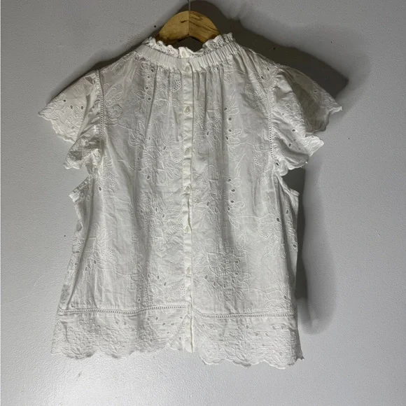 Jennifer & Grace White Eyelet Ruffle Short Sleeve Cotton Top Medium - Picture 2 of 8